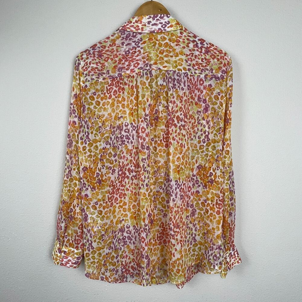 Chico's Sheer Button-Up Shirt Size 3 (16/18 XL) Red Orange Animal Print Long Sle - Picture 2 of 5